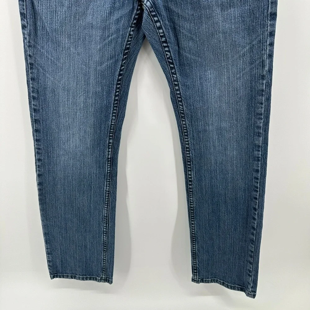 Cody James Straight Jeans Mens 30Wx32L‎ Blue Denim Whisker Mid Rise Stretch Logo